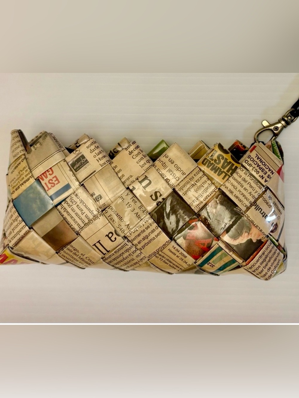 Nahui Ollin Newspaper Woven Clutch Wristlet Upcycled Recycled Paper Y2K
